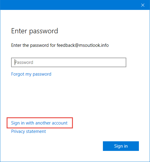 Add Account - Enter Password - Sign in with another account