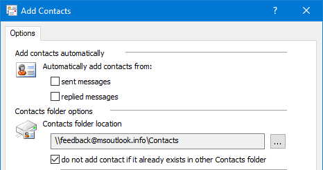A few of the options of the Add Contacts add-in by MAPILab.