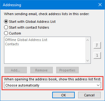 Setting the Default Address List for the Outlook Address Book.