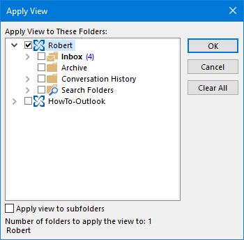 Copying View settings to other folders via the Apply View dialog.