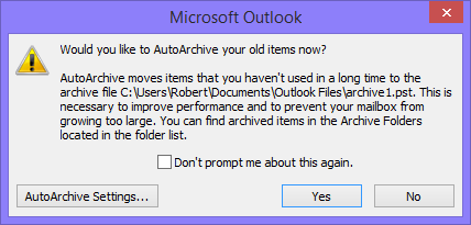 When prompted to turn on AutoArchive, you can safely decline the offer.