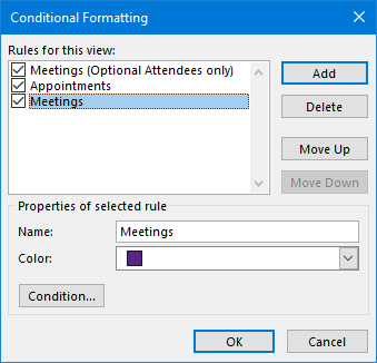 Conditional Formatting - Rules to highlight Meetings in a different color than Appointments