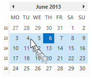 Use the Date avigator to select how many weeks you want to see in the Month view.