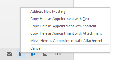 Quickly create an appointment with details from an existing item by using drag & drop with your right mouse button.