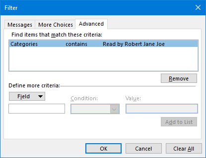 Conditional Formatting Filter - Categories contacts Read by Robert Jane Joe