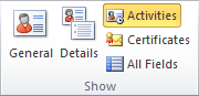 Contact Activities are accessed via the Show group in the Ribbon.