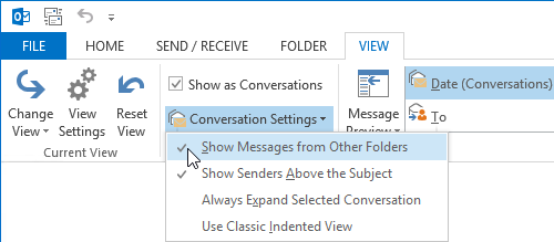 Conversation View allows you to see Calendar items in your Mail folders.
