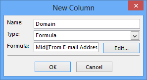 Defining the new “Domain” column as a Formula.