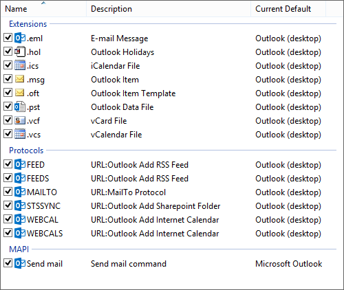 Selecting all the defaults for Outlook 2013 in Windows 8.1. (click on image for full dialog)