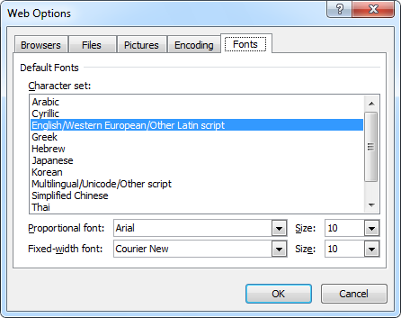 Changing the default web font in Word