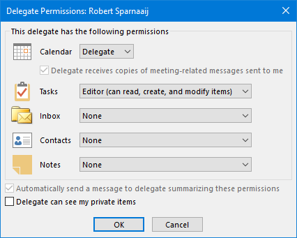 Calendar delegate permissions for Office 365 accounts.