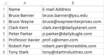 Pasted contact group list in Excel.