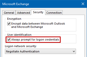 Exchange - Always prompt for logon credentials