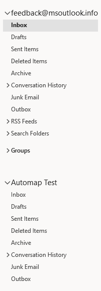 Folder list with an auto-mapped mailbox.
