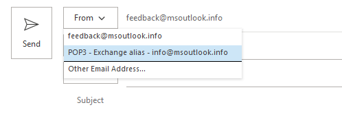 Exchange account with the option to send as one of its alias addresses via a dummy POP3 account.