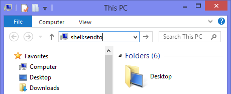 Open the Send To folder by typing shell:sendto in the Address Bar of File Explorer.