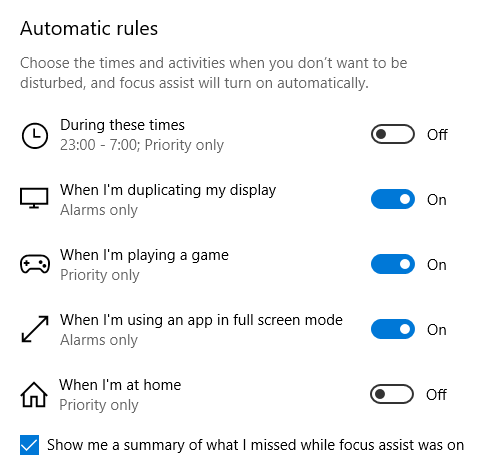 Focus Assist - Automatic Rules