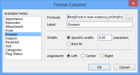 You can customize the formula afterwards via Format Columns.
