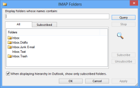 This IMAP mailbox can be rooted to the Inbox folder (click on image to enlarge).