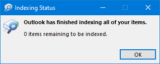 Indexing Status of Outlook.