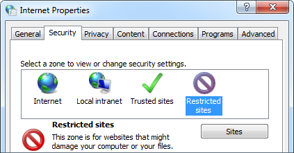 Interet Options - Restricted sites
