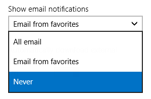 Windows Mail app - Show email notifications - Never