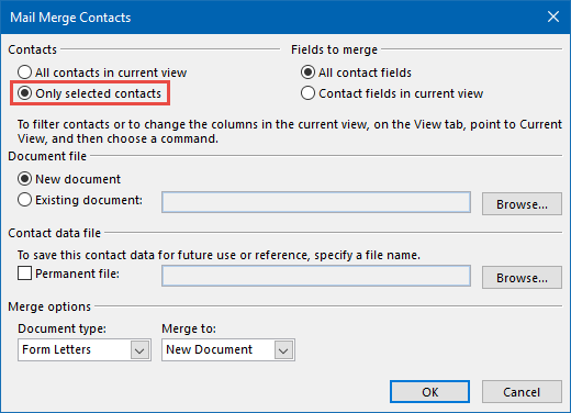 Mail Merge selected contacts only