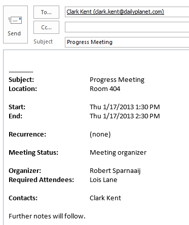 An e-mail containing the meeting details in a nice overview.