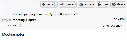Outlook 2010 Meeting Request received in Mozilla Thunderbird without the EnableMeetingDownLevelText Registry value.