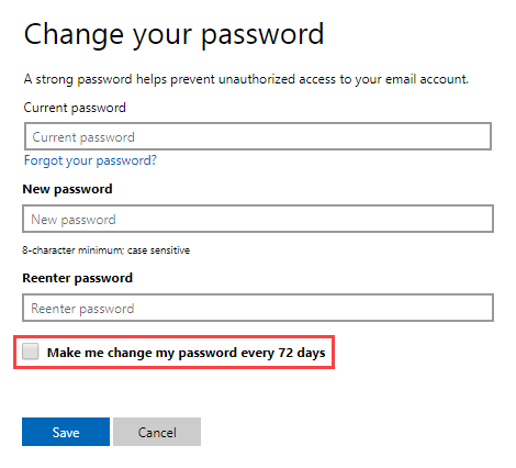 Microsoft Account password expiration