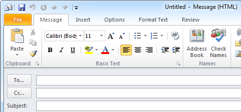 No Send button in Outlook 2010.