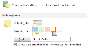 Setting the default color for a new Note in Outlook 2010.
