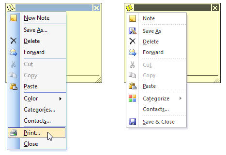 No more Print... option in the menu of an opened Note in Outlook 2010