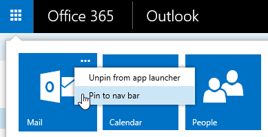 Pin Outlook to the nav bar from the App Launcher menu.