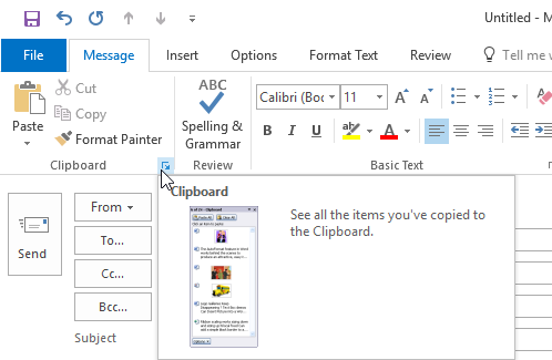 A very small button allows you to open the very useful Office Clipboard.