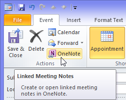 Creating Linked Meeting Notes in OneNote from an opened Appointment, Meeting or All Day Event in Outlook.