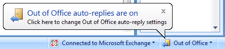 The Out of Office reminder in Outlook 2007 on Windows 7.