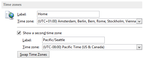 Outlook Calendar Options - Adding an additional time zone to your time scale in the Calendar.