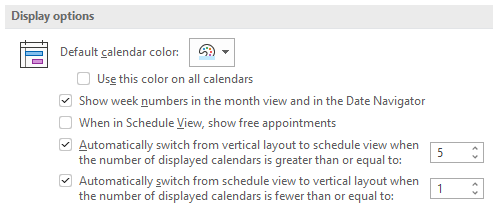Set the default for when Outlook should automatically switch to the Schedule view and back.