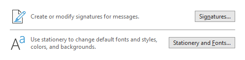 In rare cases, the Signatures... and Stationery and Fonts... buttons in Outlook's Options may not be working for you.