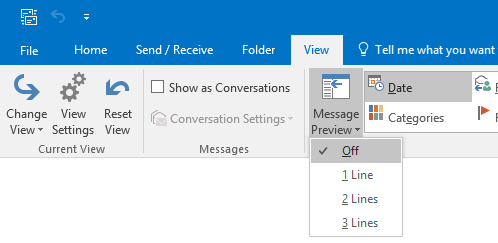 In Outlook 2013 and later, you can configure Message Preview to show 1, 2 or 3 lines of preview text.