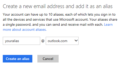 Outlook.com - Create a new email address and add it as an alias