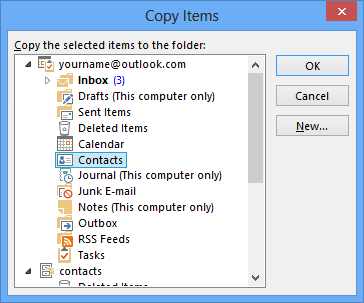 Copy Items - Contacts - Outlook.com
