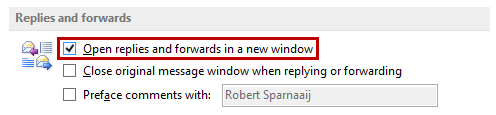 Open replies and forwards in a new window - Outlook 2013