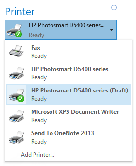 Add your printer twice in Windows to create a special "Draft" printer to save ink when printing emails.