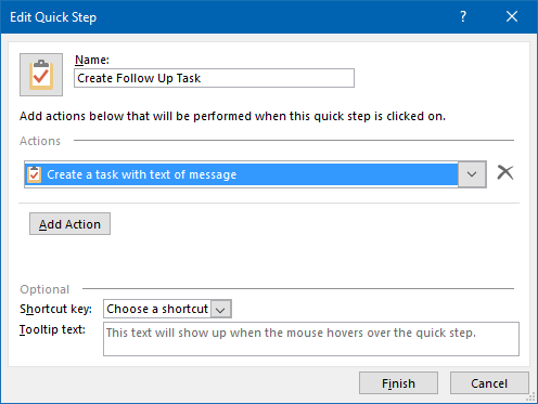 By using a Quick Step, creating a Follow Up Task for a message in an IMAP mailbox becomes much easier. 