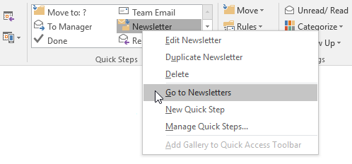 A right click on a "Move To Folder" Quick Step offers you to go to that folder.