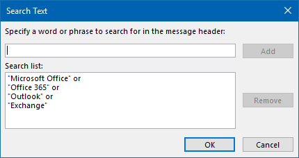Specifying the rule's Search Text for the message header.