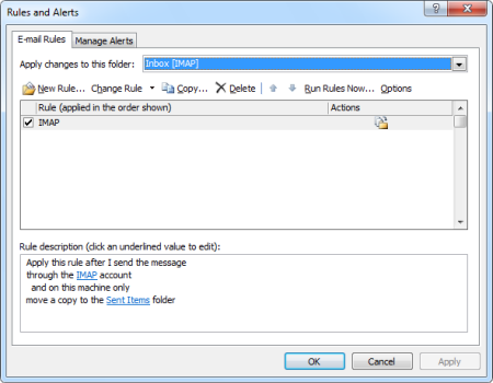 IMAP rule to move Sent Items to folder on server in Outlook 2003 (click on image to enlarge)