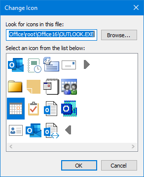 Select a different icon for your custom Outlook shortcut.